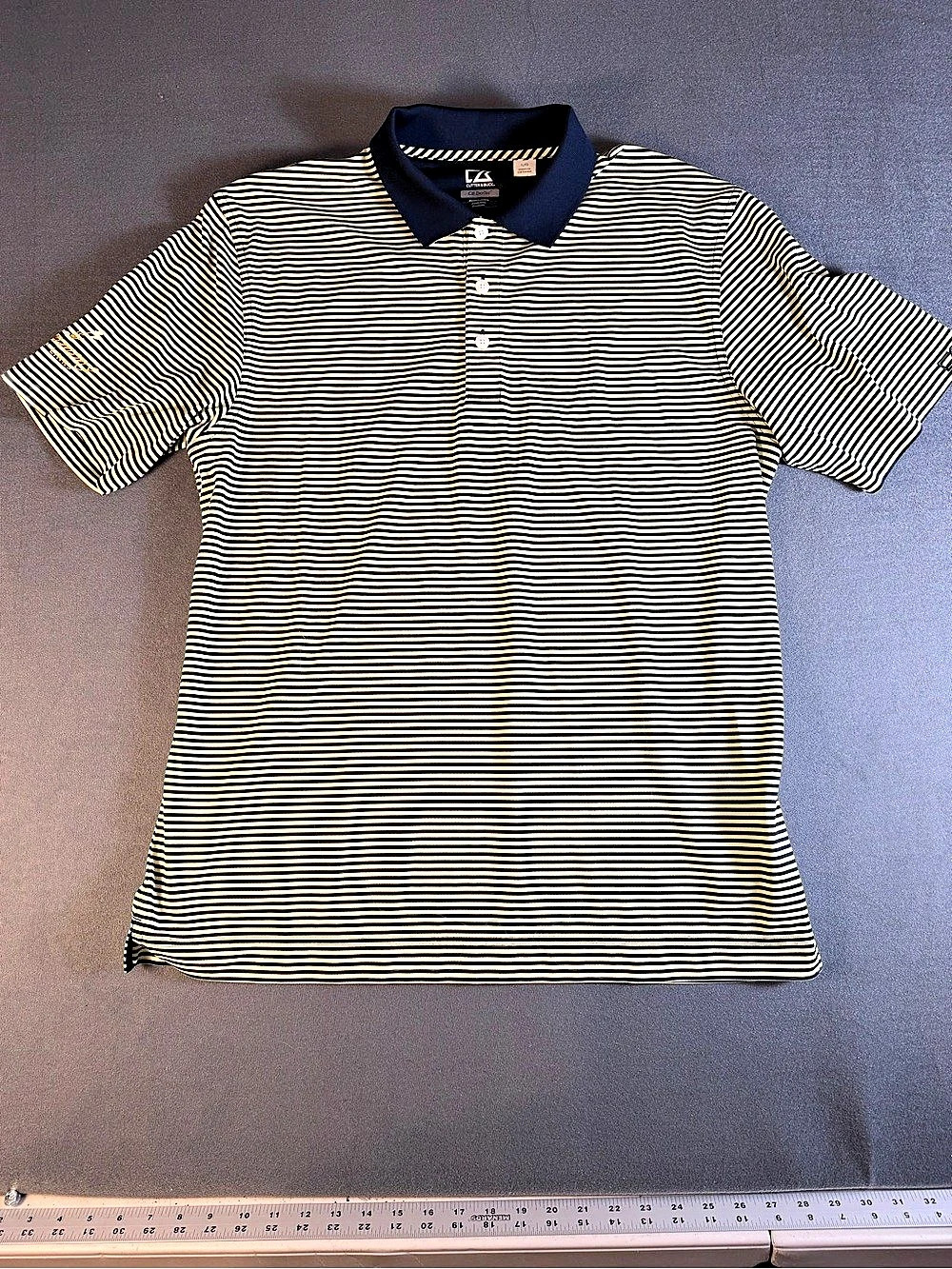 Cutter & Buck CB DryTec polo Striped Golf Polo Yellow & Black Size Large